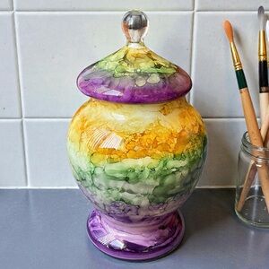 Multicolor Apothecary Jar with Lid 10.5”H